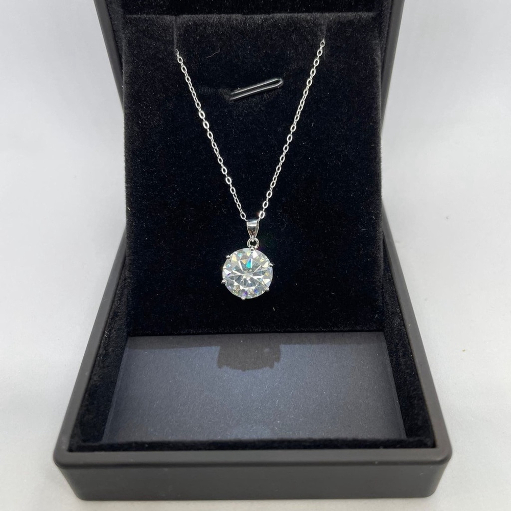 Moissanite Necklace 5 Ct Pendant Chain Brilliant Round Cut 925 GRA